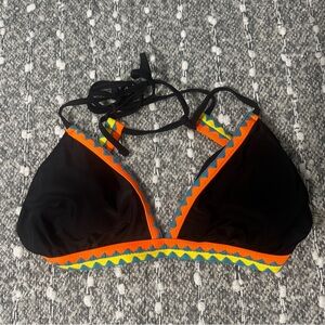 SHEIN Black Bikini Top with Orange and Blue Accents